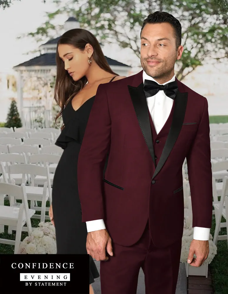 3pc Tailored Fit Flat Front Pants | Tux-pk | Burgundy