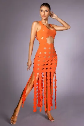 Alexis Cutout Fringe Geometric Dress