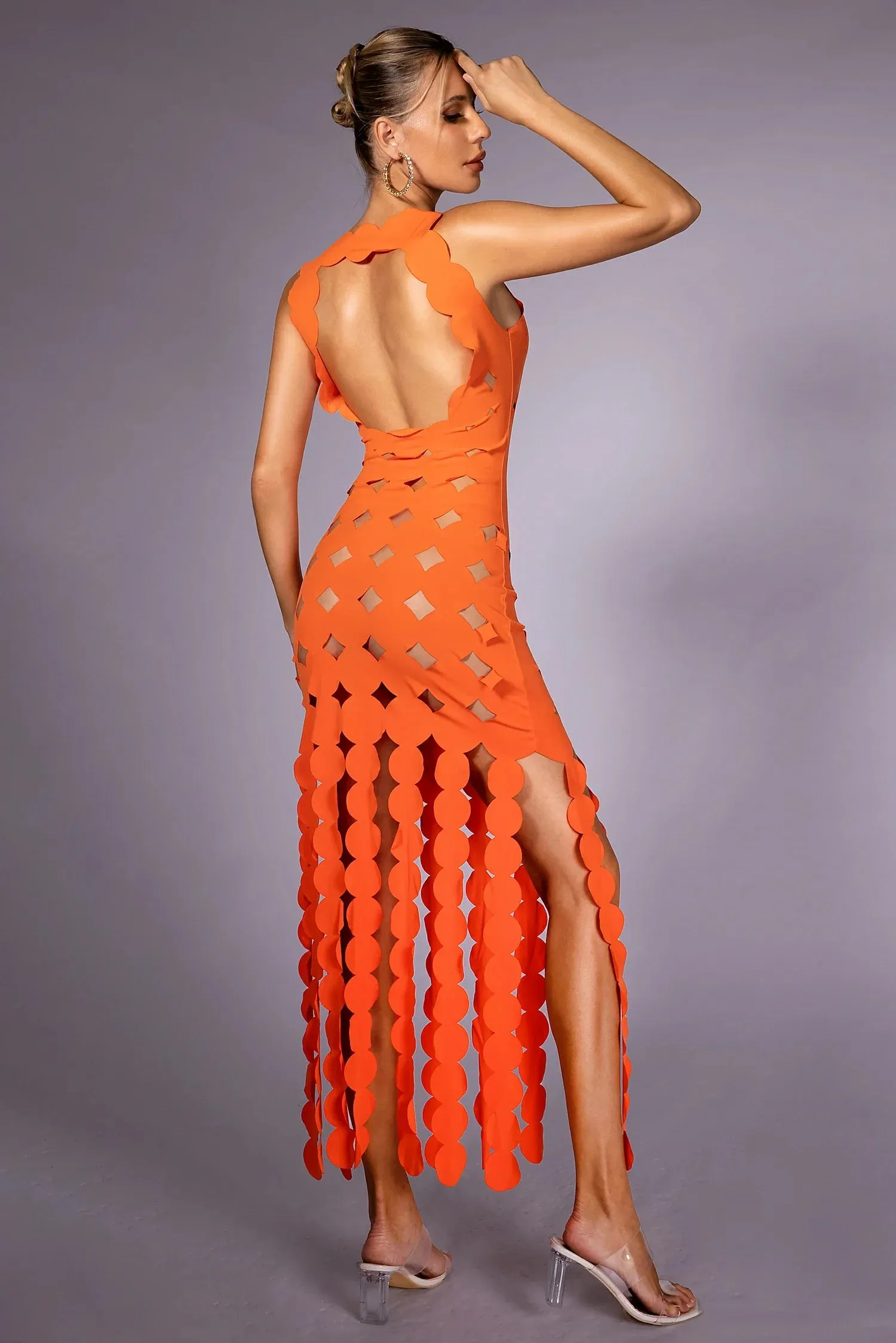 Alexis Cutout Fringe Geometric Dress
