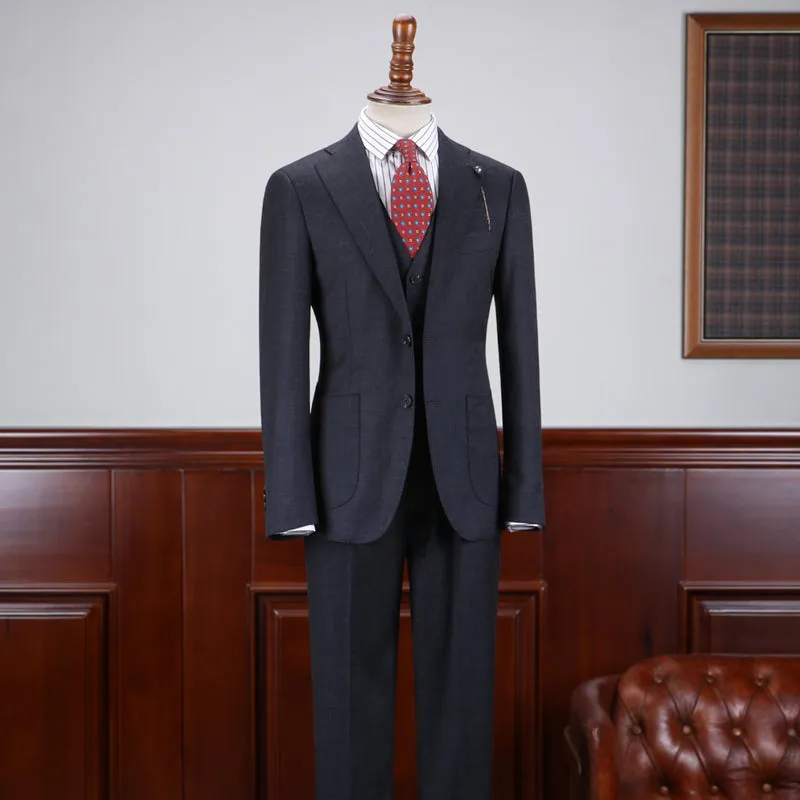Amos Regular Three Pieces Notched Lapel Slim Fit Tailored Men’s Business Suit