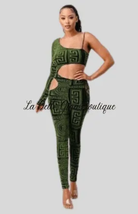 Angel metallic knit one shoulder cut out Jumpsuit.FINAL SALE