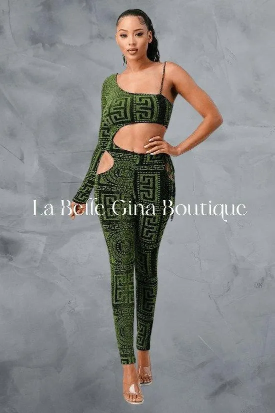 Angel metallic knit one shoulder cut out Jumpsuit.FINAL SALE
