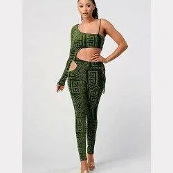 Angel metallic knit one shoulder cut out Jumpsuit.FINAL SALE