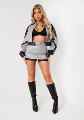 Avery Grey Multi Contrast Faux Leather Mini Skirt