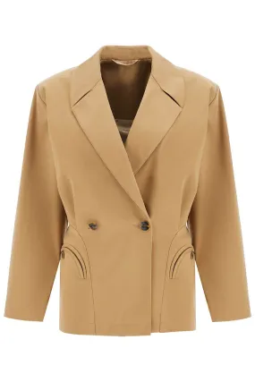 beige double-breasted cotton blazer