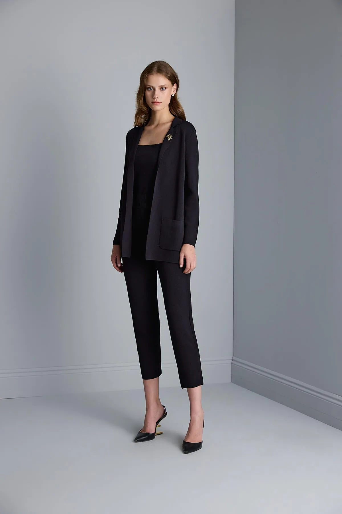 Black Knitwear Trousers with Corded Waistband