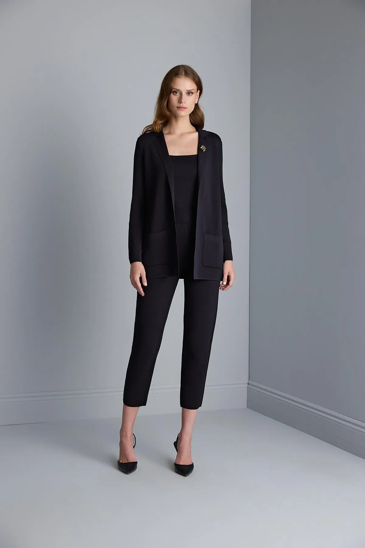 Black Knitwear Trousers with Corded Waistband
