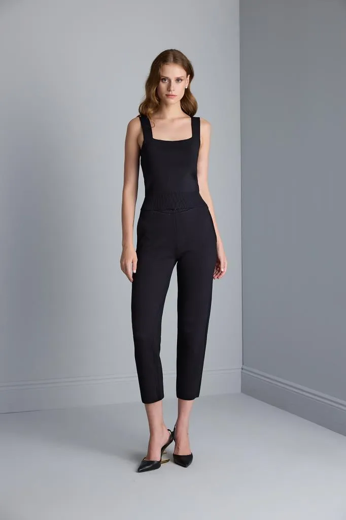 Black Knitwear Trousers with Corded Waistband