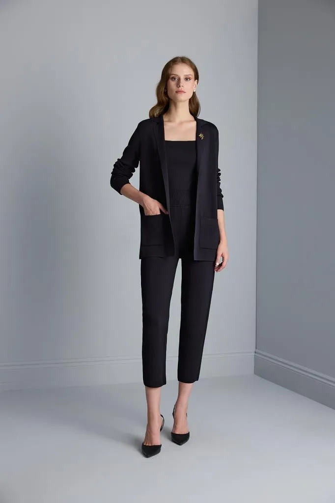 Black Knitwear Trousers with Corded Waistband