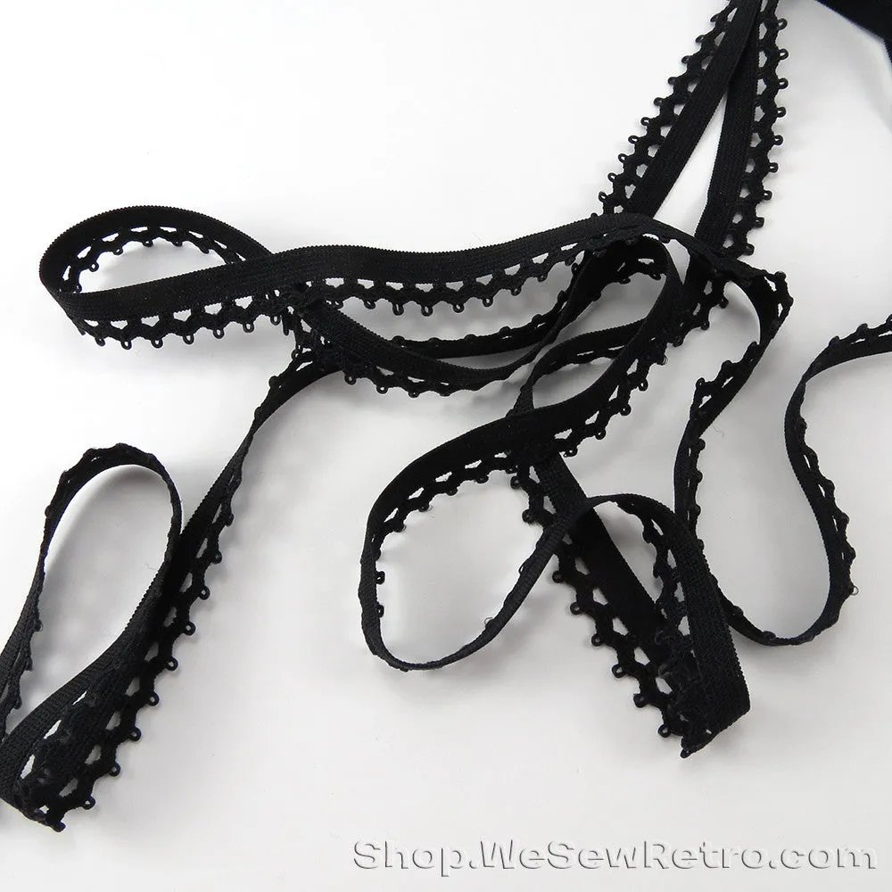 Black Picot Edge Lingerie Elastic by the yard