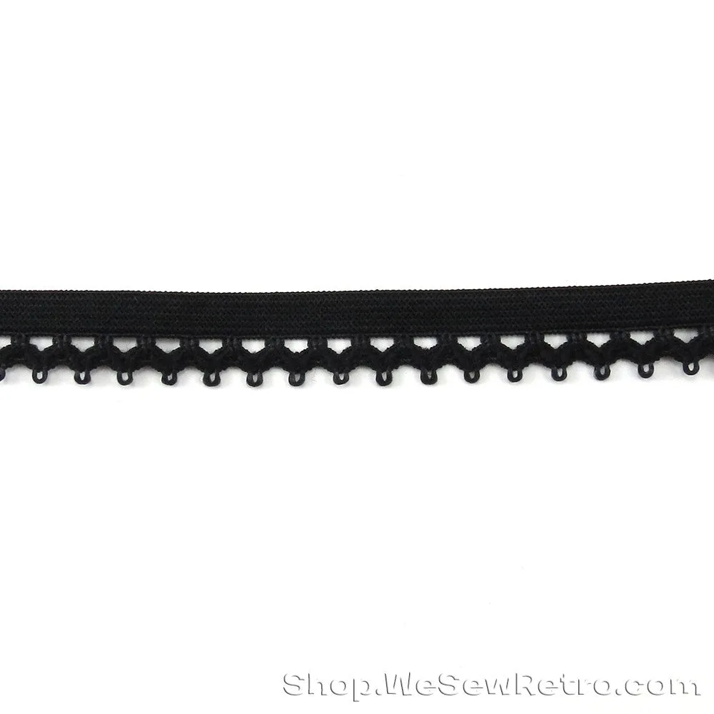 Black Picot Edge Lingerie Elastic by the yard