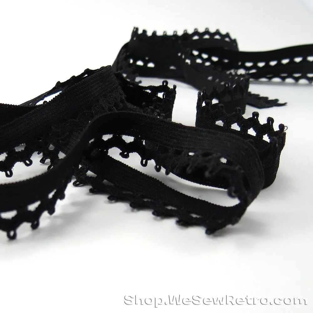 Black Picot Edge Lingerie Elastic by the yard