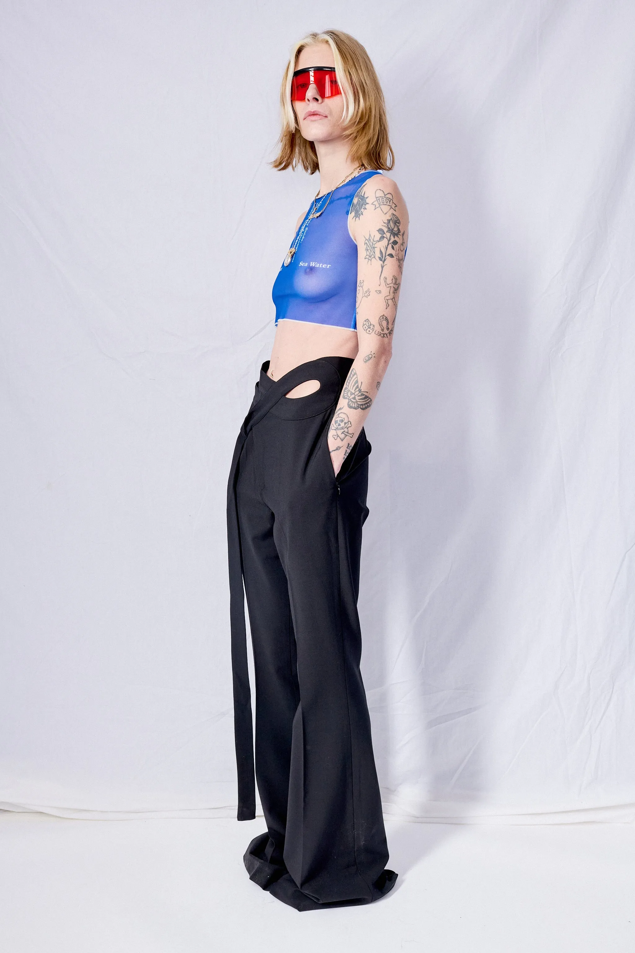 Blue Wet Script Crop Top