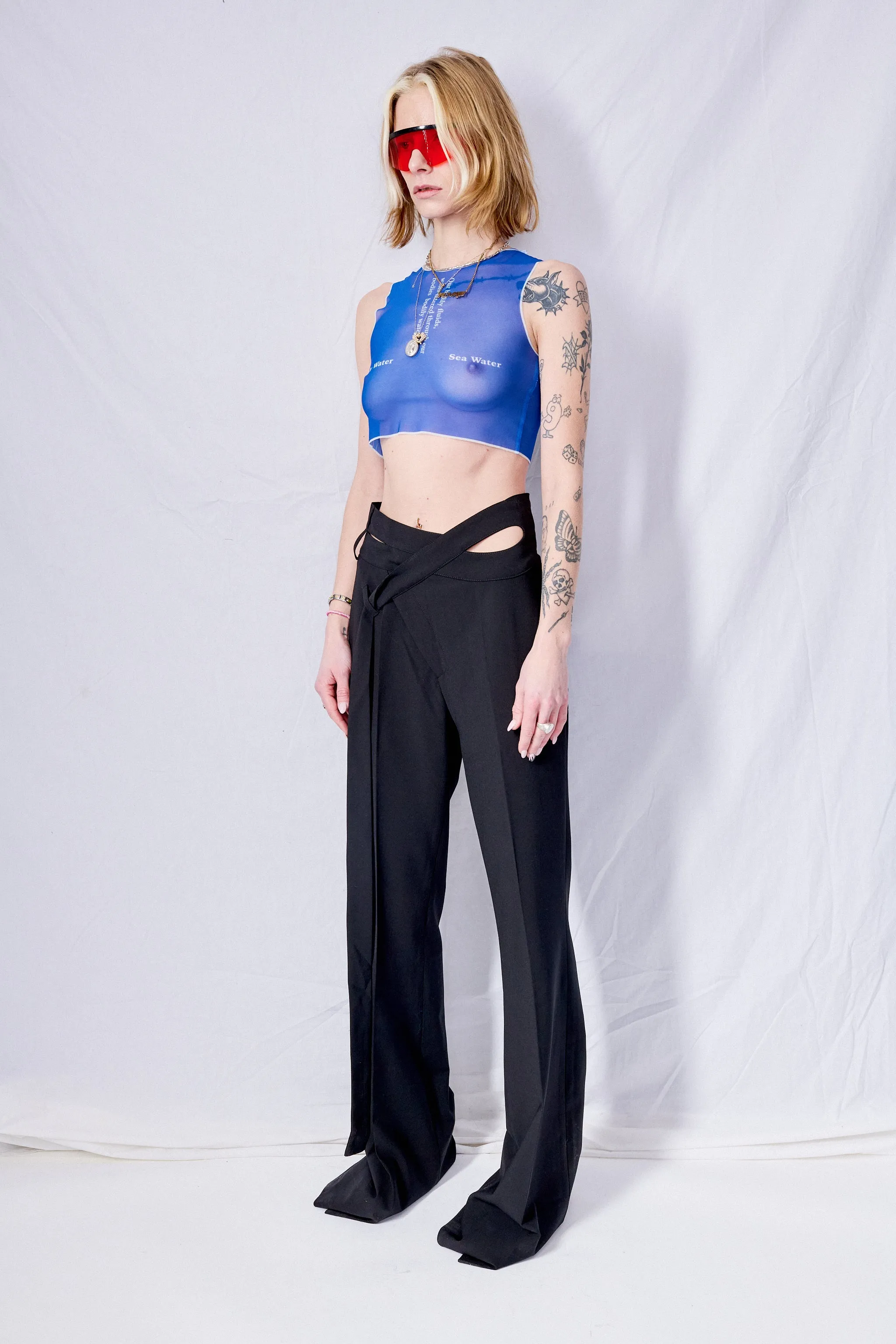 Blue Wet Script Crop Top