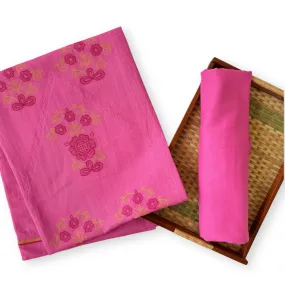Bright Pink Artful Flowers Woven Pure Linen Kurta Fabric (2.5 Meters) | and Cotton Pyjama (2.5 Meters) | Unstitched Combo Set