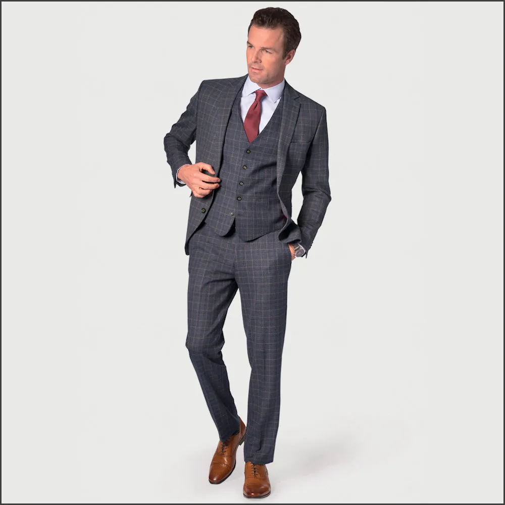 Brook Taverner Lyd Blue with Wine Overcheck Two Piece Occasion Suit==