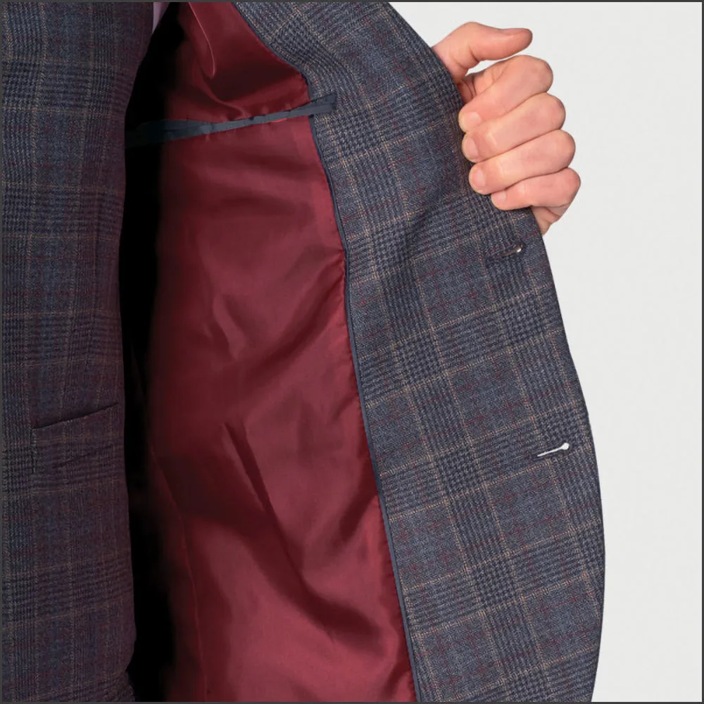 Brook Taverner Lyd Blue with Wine Overcheck Two Piece Occasion Suit==