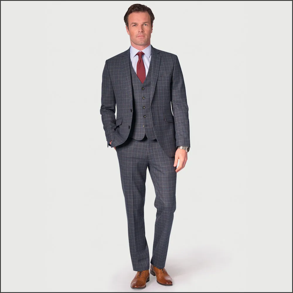 Brook Taverner Lyd Blue with Wine Overcheck Two Piece Occasion Suit==