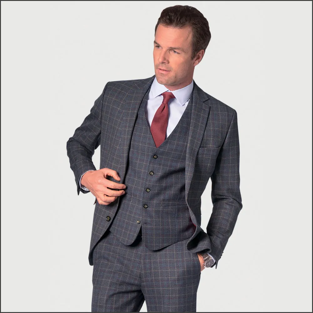 Brook Taverner Lyd Blue with Wine Overcheck Two Piece Occasion Suit==