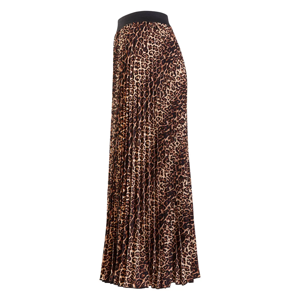 Brown & Black Leopard Pleated Skirt