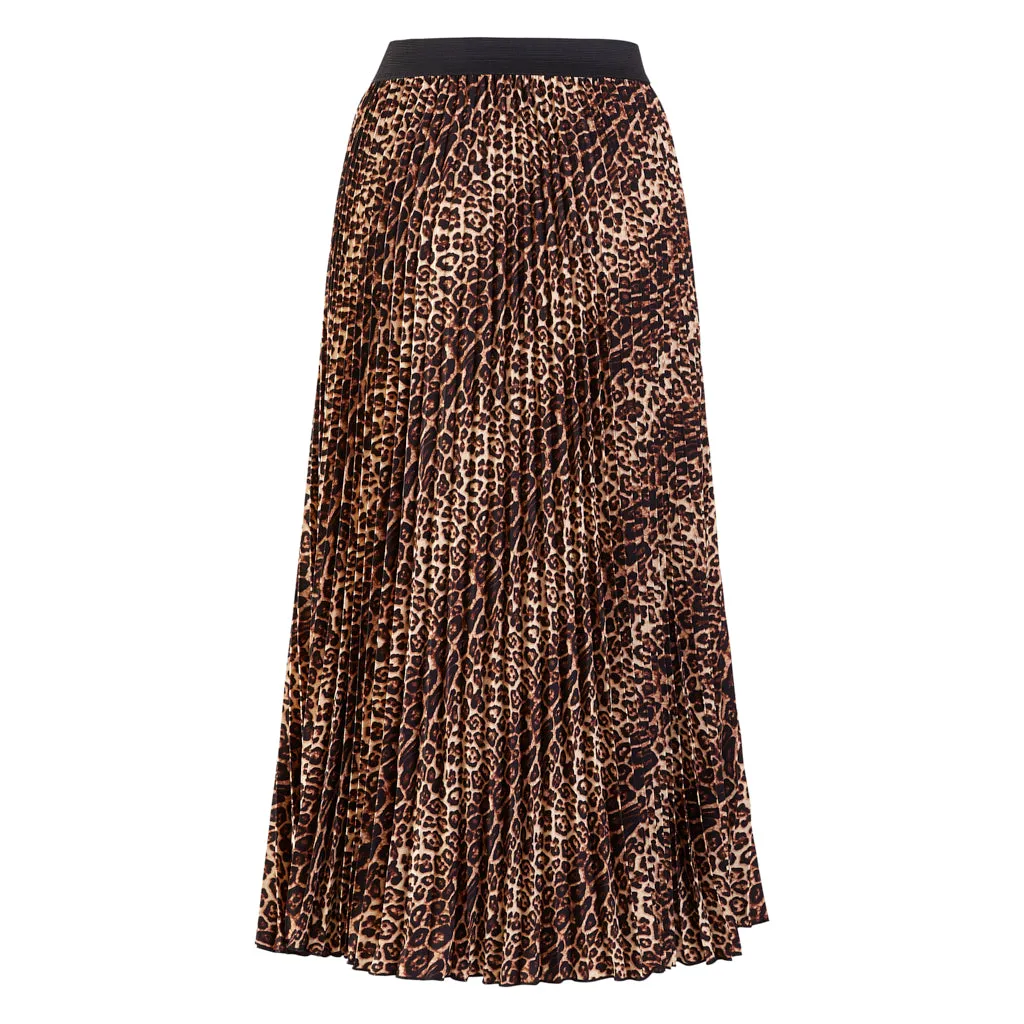 Brown & Black Leopard Pleated Skirt