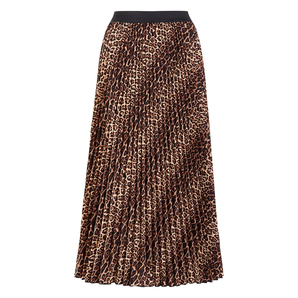 Brown & Black Leopard Pleated Skirt