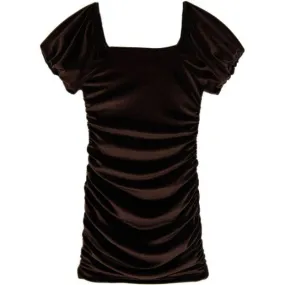 Brown Velvet Ruched Dress