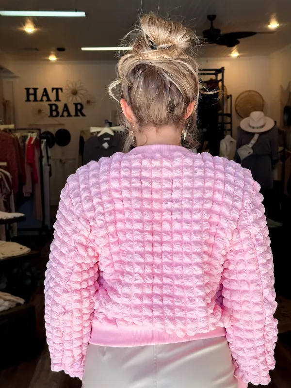 Bubble Textured Zip-Up Bomber Jacket