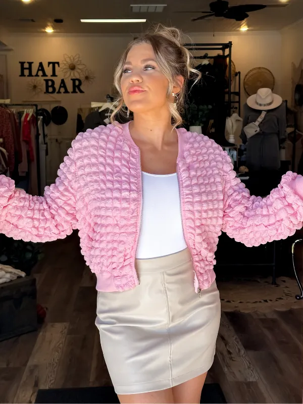Bubble Textured Zip-Up Bomber Jacket