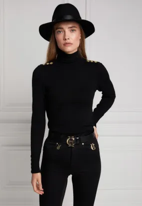 Buttoned Knit Roll Neck - Black
