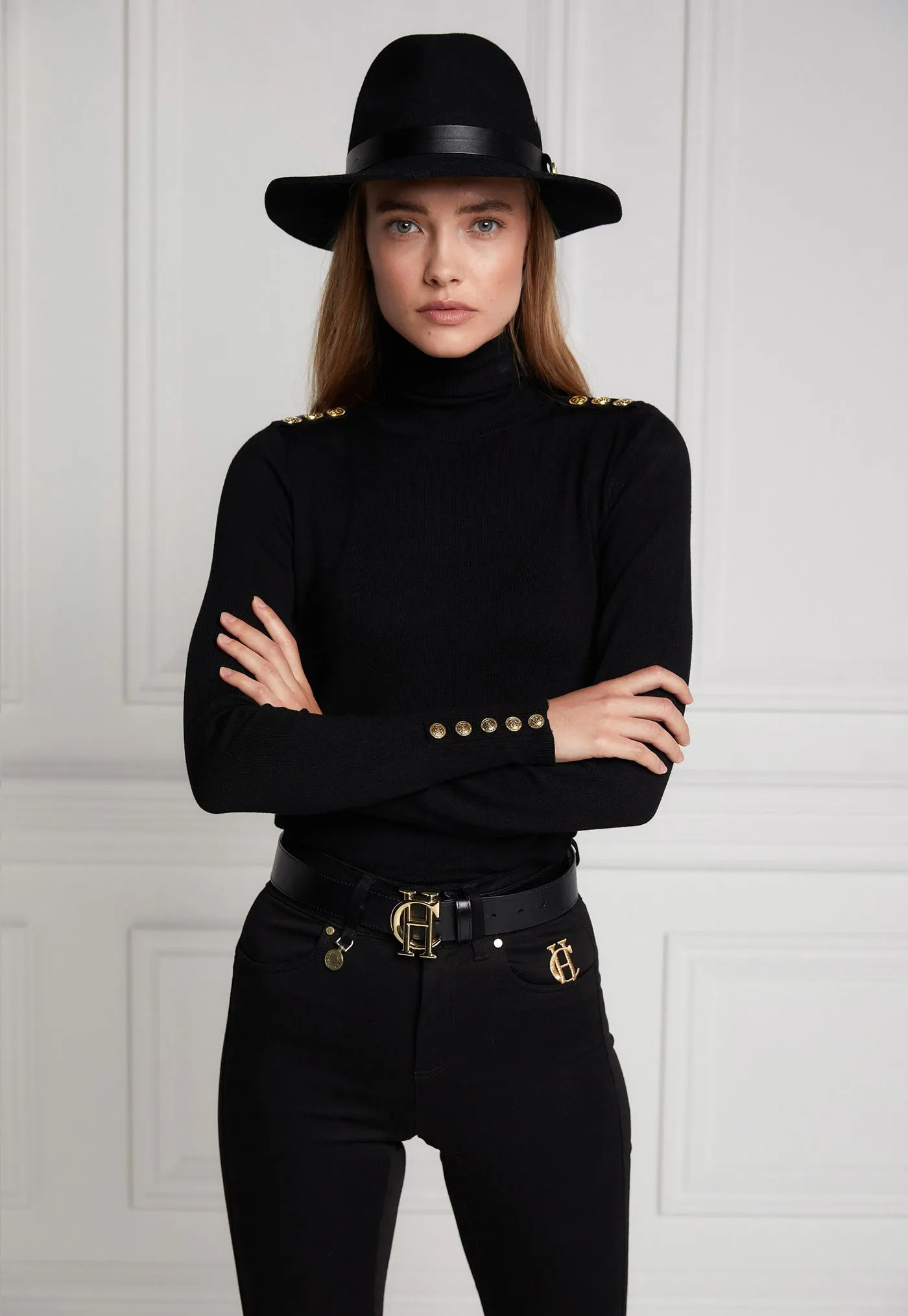 Buttoned Knit Roll Neck - Black