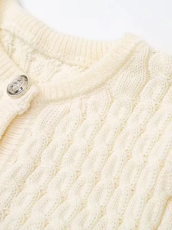 Cable-Knit Button-Up Topper for a Retro-Chic Look