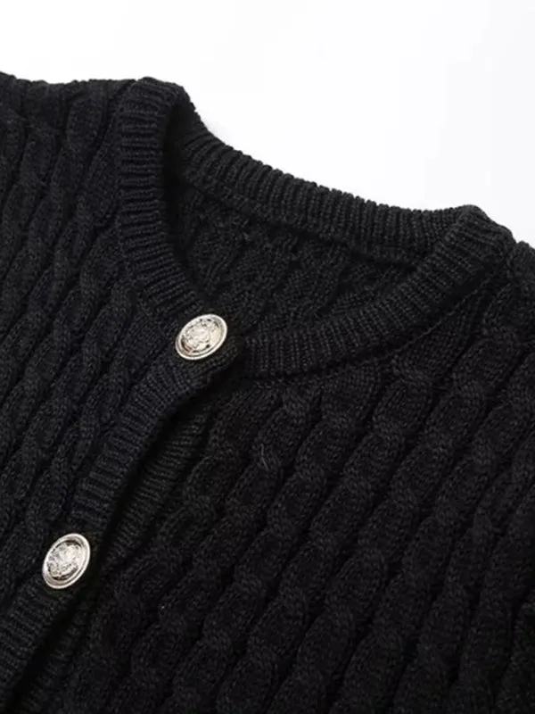 Cable-Knit Button-Up Topper for a Retro-Chic Look