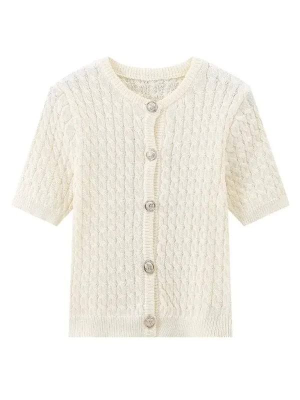Cable-Knit Button-Up Topper for a Retro-Chic Look