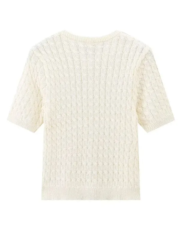 Cable-Knit Button-Up Topper for a Retro-Chic Look