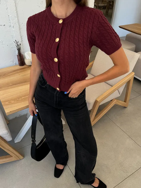 Cable-Knit Button-Up Topper for a Retro-Chic Look