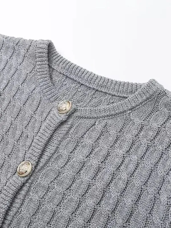 Cable-Knit Button-Up Topper for a Retro-Chic Look