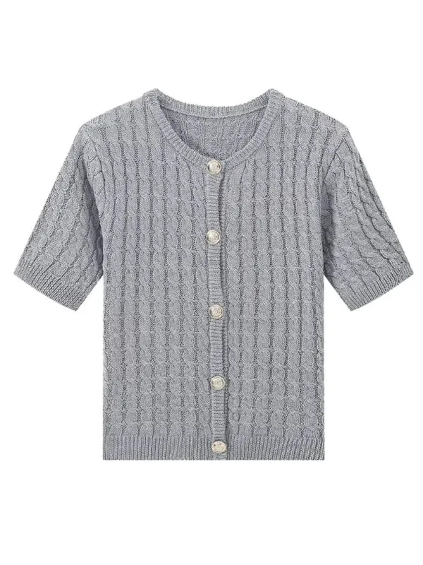 Cable-Knit Button-Up Topper for a Retro-Chic Look
