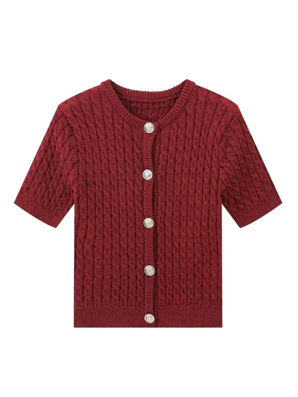 Cable-Knit Button-Up Topper for a Retro-Chic Look