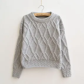 Cable Retro Solid Color Scoop Knit Sweater