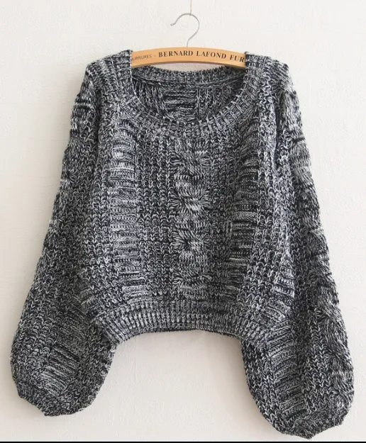 Cable Sleeve Coarse Yam Pure Color Pullover Sweater
