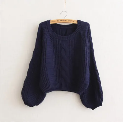 Cable Sleeve Coarse Yam Pure Color Pullover Sweater