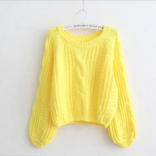 Cable Sleeve Coarse Yam Pure Color Pullover Sweater