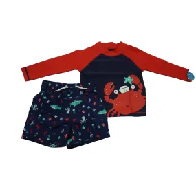 Carters Boy's Crab Rashguard Trunks Swim Set Navy Blue Red Size 12 Months