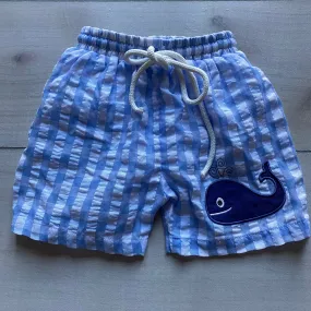 Cecil & Lou Gingham Whale Applique Swim Trunks