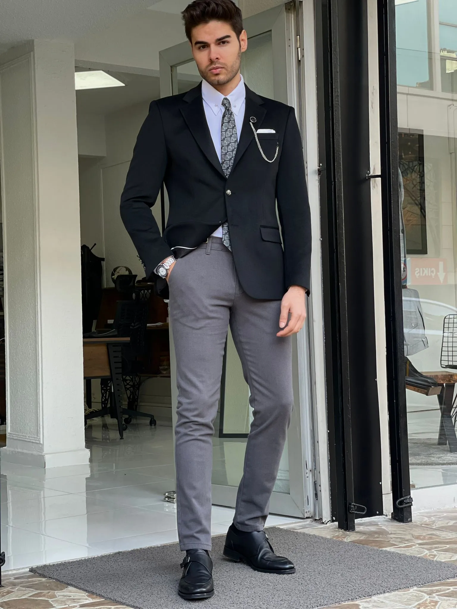 Chad Slim Fit Woolen Black Blazer