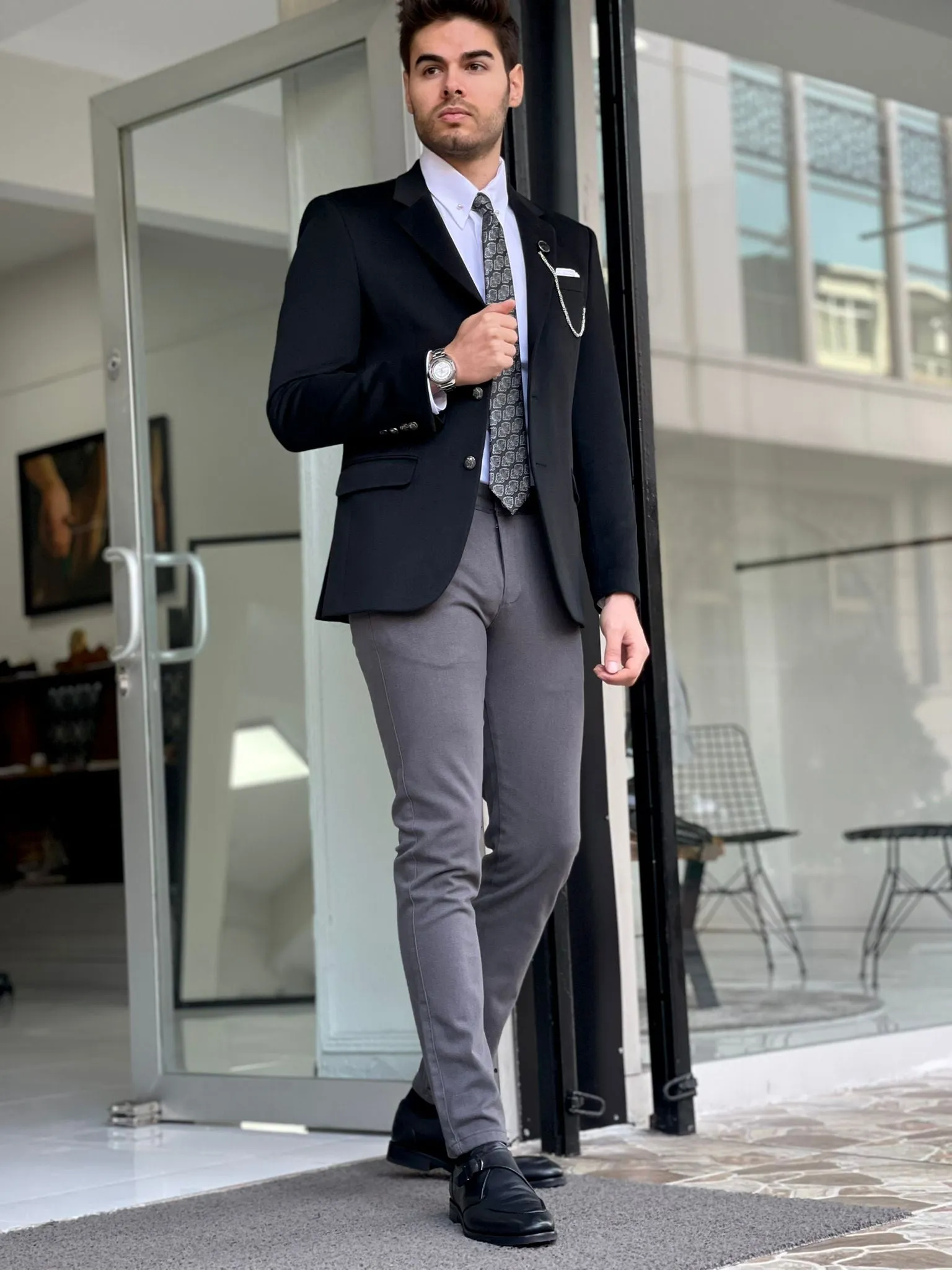 Chad Slim Fit Woolen Black Blazer
