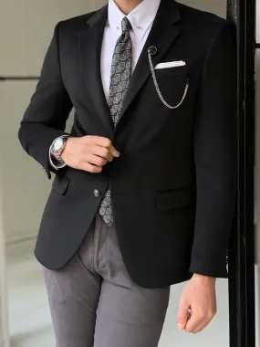 Chad Slim Fit Woolen Black Blazer