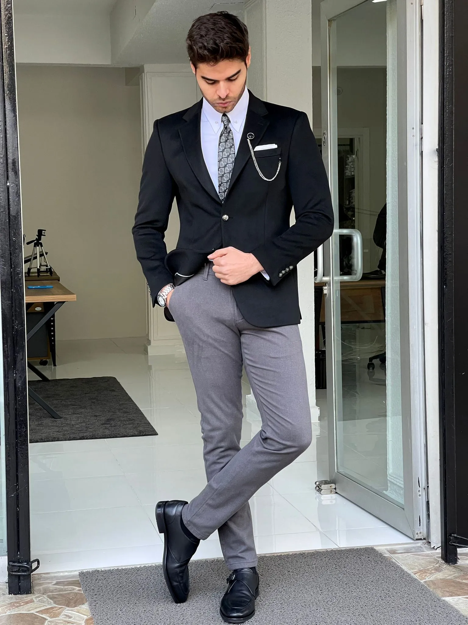 Chad Slim Fit Woolen Black Blazer