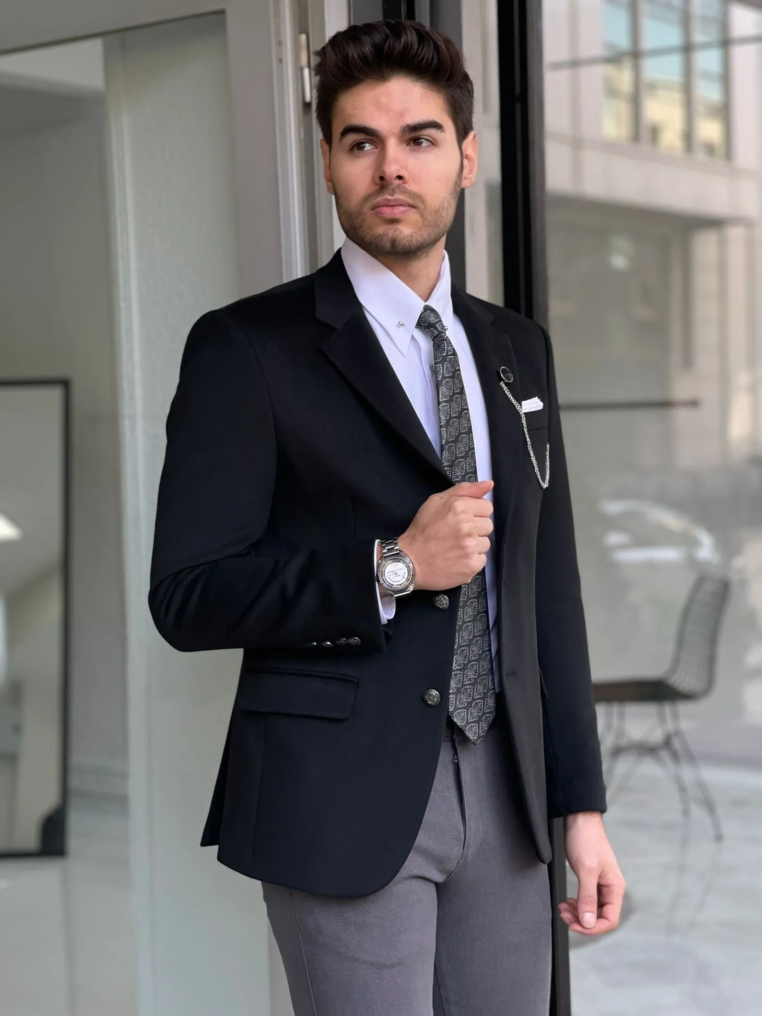 Chad Slim Fit Woolen Black Blazer
